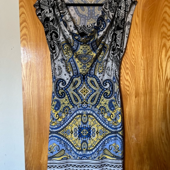 ONE WORLD Paisley Midi Dress - Blue, Yellow, and Black - Picture 1 of 4